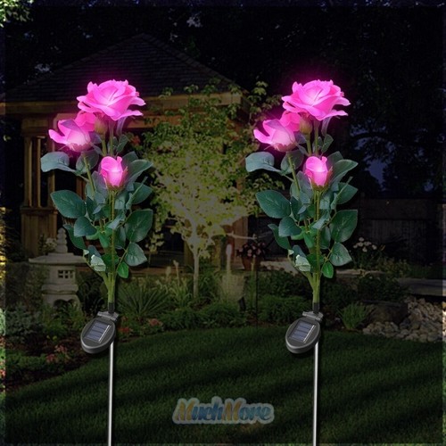Garden Solar Powered Upgrade 8 LED Rose Flower Stake Lights Pathway Lawn Patio - Picture 13 of 18