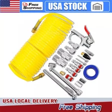 20pcs Air Compressor Accessory Kit 25Ft Recoil Hose Gun Nozzles Set 1/4" NPT New