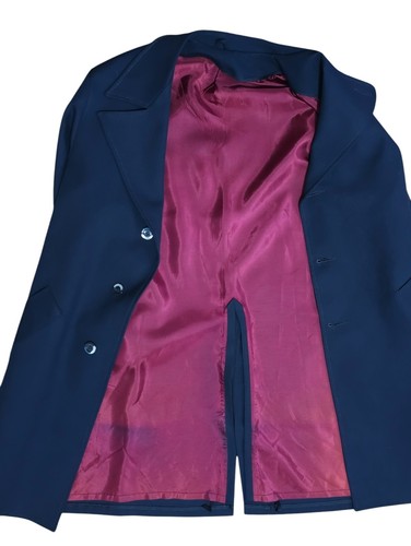 Vtg Mens Botany 500 Navy Trench Coat Zip Out Faux Fur Liner SZ 44 Burgundy Lined - Picture 4 of 12