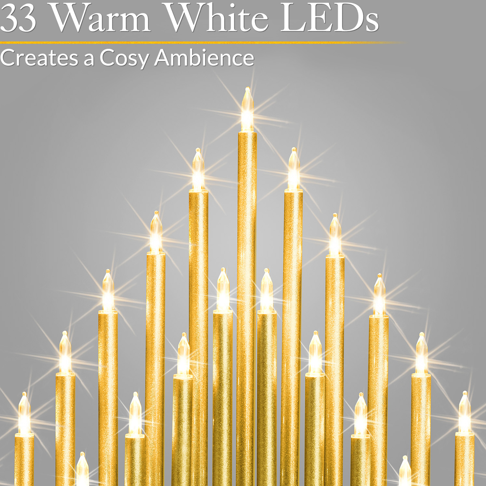 Gold Christmas Candle Bridge Tower 33 LED Window Light Decoration With