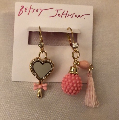 Betsey Johnson Sweetheart Swoon Mirror & Perfume Mismatch Drop Earrings NWT - Picture 8 of 12