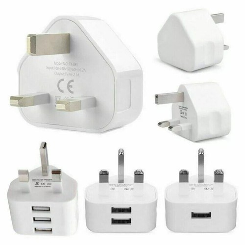 UK Mains 3 Pin Plug Adapter Wall Charger 1/2/3-Port Dual USB For Phones Tablets - Picture 1 of 13
