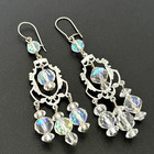 Silver Tone Dangle Drop Earrings Vintage Clear Ab Crystal Chandelier Ladies