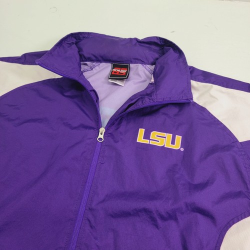 Original Stuff Herren lila LSU durchgehender Reißverschluss Roll-Up Kapuze Windbreaker Jacke Gr. L EUC - Bild 3 von 11