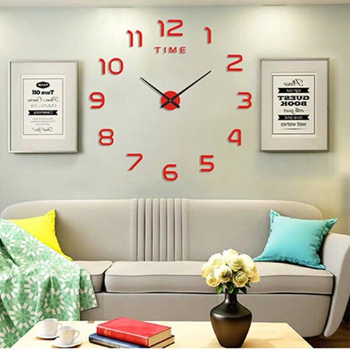 3D Large Wall Clock Mirror Surface Modern DIY Sticker Office Home Shop Art Decor - Picture 4 of 15