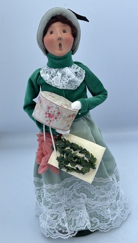 Byers Choice Victorian Shopper Woman Flowers Hat Box~2010~ 12" Green Jacket - Picture 2 of 7