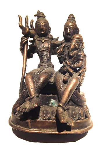 India 19th c Bronze group Shiva Parvati and Ganesha - Picture 5 of 11