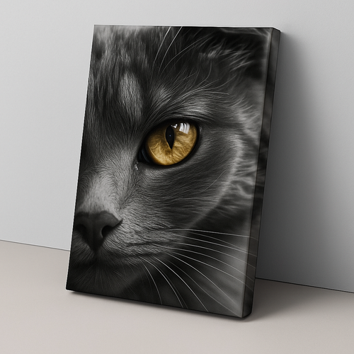 Golden Eye Cat Canvas Print – Dramatic Black and White Feline Wall Art Decor - Picture 38 of 45