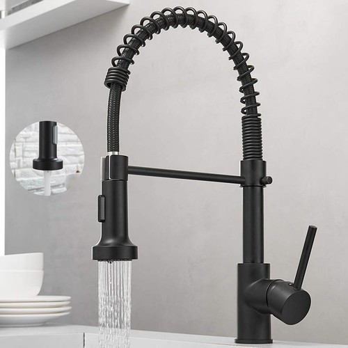 Matt Black Monobloc Kitchen Sink Mixer Tap with Pull Out Hose Spray Single Lever - Picture 3 of 17