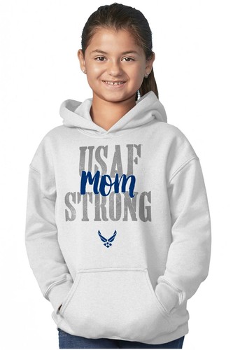 US Air Force USAF Strong Mom Military Family Youth Girls Hoodie Sweatshirts Kids - Picture 4 of 8