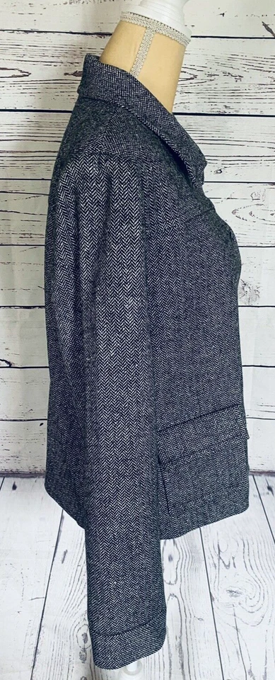 Blazer Harold’s para mujer talla 12 negro blanco con botones forrado bolsillos mezcla de lana Foto 4 de 4