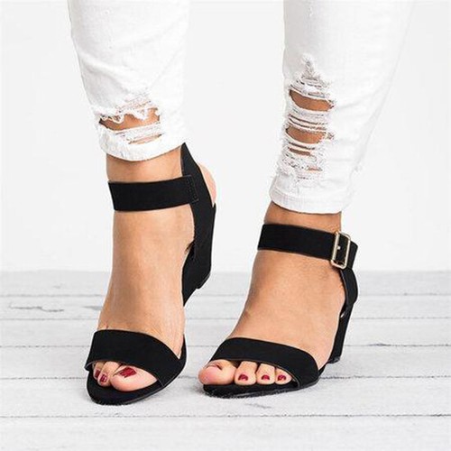 Womens Summer Sandals Ladies Ankle Strap Low Wedge Heel Beach Party Shoes New - Picture 9 of 16