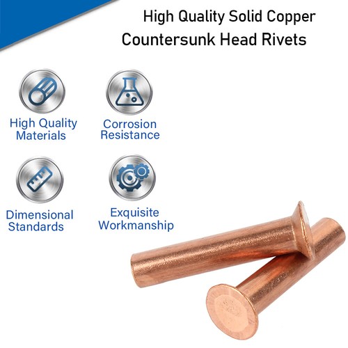 Solid Copper Countersunk Head Rivets 2mm 2.5mm 3mm 4mm 5mm 6mm 8mm DIN 661 Rivet - Picture 11 of 82