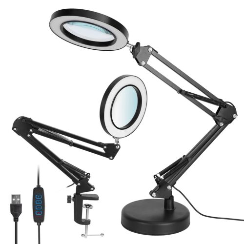 Magnifier LED Lamp 8X Magnifying Glass Desk Table Reading Light with Clamp Stand - Picture 3 of 12
