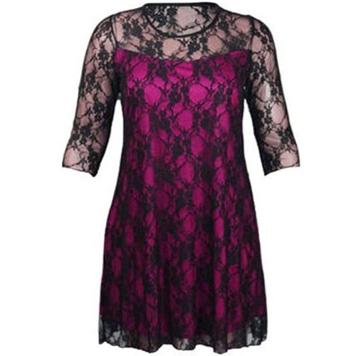 Vestido de encaje floral con cuello redondo manga 3/4 informal elegante vestido de fiesta para mujer - Imagen 4 de 16