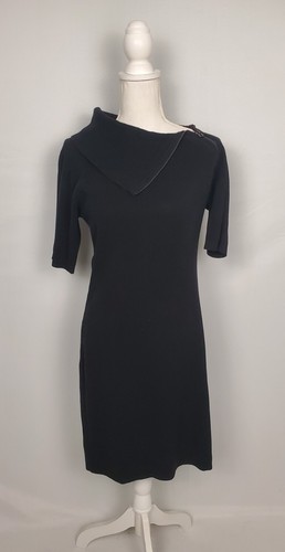 Calvin Klein Black Sweater Dress Asymmetrical Zip Cowl Neck Women's Medium - Picture 1 of 8