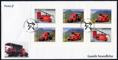 Faroe FDC 2016.02.22. Old Fire Trucks - Booklet Pane - Picture 1 of 3
