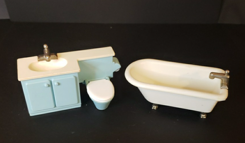 Vintage Fisher Price Spielzeug Puppenmöbel Badezimmer Waschbecken Toilette & Badewanne Hongkong - Bild 13 von 15