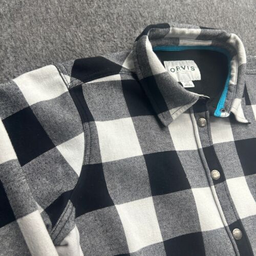 Orvis Womens Jacket XL Buffalo Plaid Black Flannel Fleece Lined Shacket - Picture 3 of 10