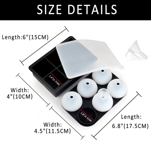 2Pcs Round/Square Silicon Ice Cube Tray Combo Mold Reusable Sphere Ice Ball Make - Picture 2 of 9