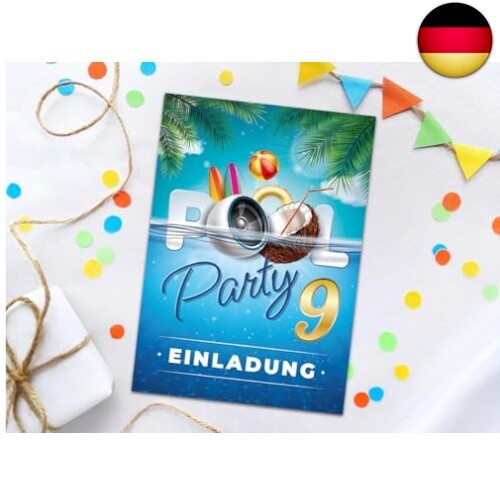 Minkocards 12 Einladungskarten zum 9. Kindergeburtstag Schwimmbad Schwimmen - Bild 3 von 4