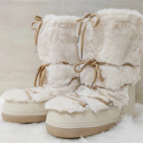 Winterstiefel für Damen Schneestiefel Marke flauschig Fell Schnürung schwarz rosa - Bild 4 von 34