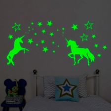 Unicorn & Stars Glow In The Dark Wall Stickers Kids Bedroom Decals UK