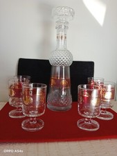 Set Caraffa Decanter Con 6 Bicchieri Anni 70 Art Decò Luminarc France