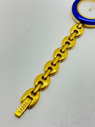 [Exc+5] Gucci 11/12.2 change bezel White Gold Vintage Watch Blue Used Working - Picture 9 of 15