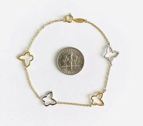 14K massives zweifarbiges Gold Schmetterling Armband 7" lang - 14k Echtgold - EGB1 - Bild 5 von 6