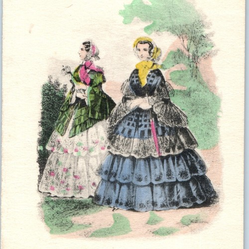 Tarjeta de felicitación plegable de feliz cumpleaños c1900 Godey's Fashions 1854 tarjeta comercial C31