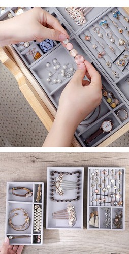 Velvet Jewelry Display Organizer Box Tray Holder Earring Jewelry Storage Case - Picture 8 of 30