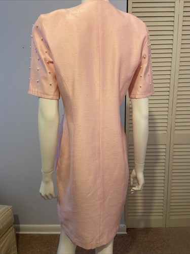 Vtg Leslie Fay Pretty Woman Style Dress Pink With Faux Pearl Detail EUC Sz 4P - Picture 6 of 11