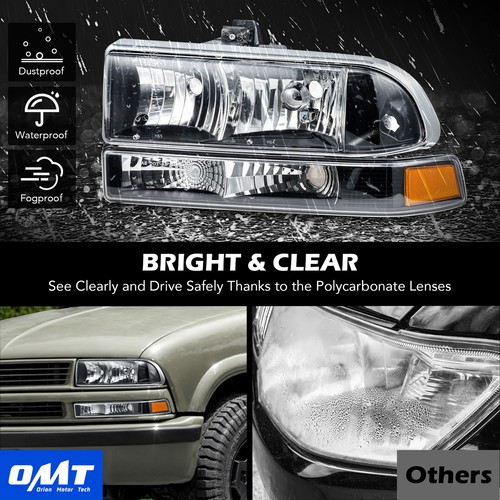 For 98-04 Chevy S10 Pickup Blazer Black/Amber Corner Headlight Bumper Head Lamp - Foto 10 di 14