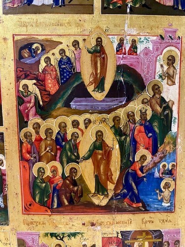 Antike russische Ikone Icon "Festtagsikone" feine Malerei 19. Jhd. - Bild 6 von 24