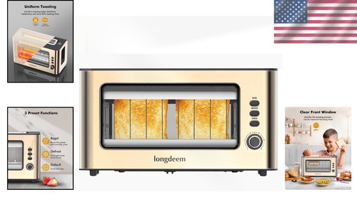 Elegant Stainless Steel Toaster with Dual Glass Window – 2 Slice Gold Design - Picture 2 of 12