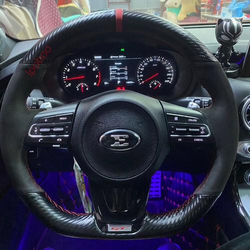 3D Carbon Fiber&Suede Leather Steering Wheel Sewing Wrap For Kia Stinger 2018-20 - Picture 2 of 11
