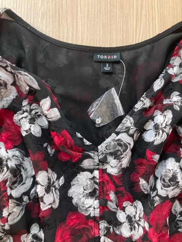 Torrid Blouse Peplum Chiffon Clip Floral Blouson Long Sleeve 3 3X NWOT NEW Black - Picture 2 of 3