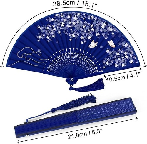4 PCS Chinese Folding Fan for Women Foldable, Silk Bamboo Hand Held Fan - Picture 4 of 30