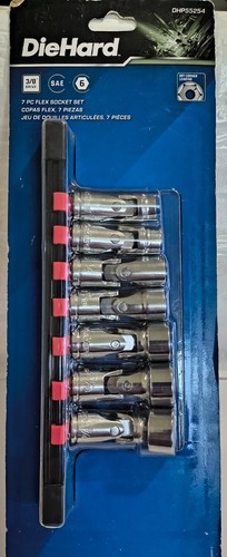 Diehard 3/8 Inch Drive Flex Socket SAE 6 Point 7 Piece Set DHP55254 New