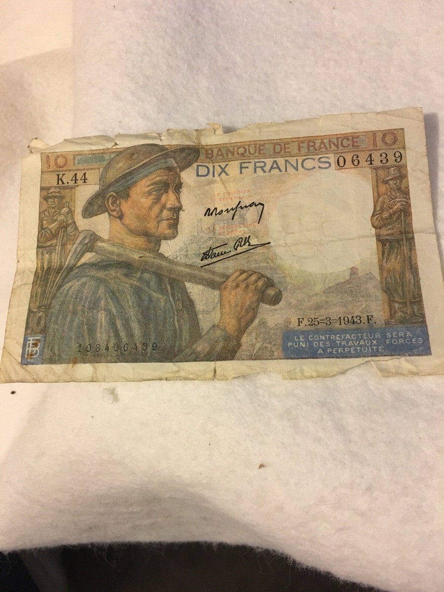 未使用 1944年 フランス 軍票 France 10フラン francs 紙幣 1944