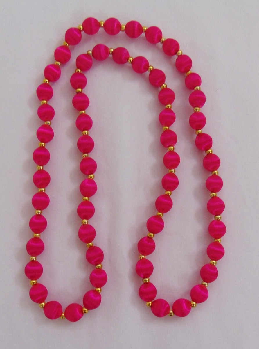 Vintage Silk Thread Beads Necklace Gray Lt Blue Dk Blue Pink