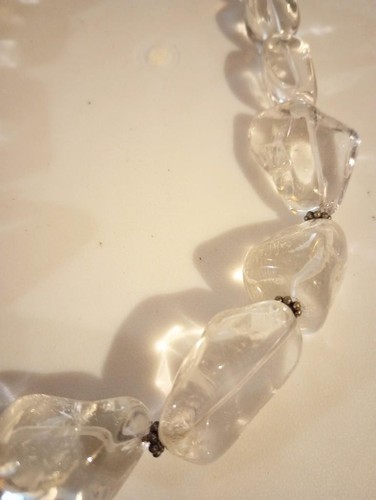 Vintage Artisan Polished Rock Quartz Crystal Necklace Chunky 925 Hook & Spacers - Picture 2 of 3