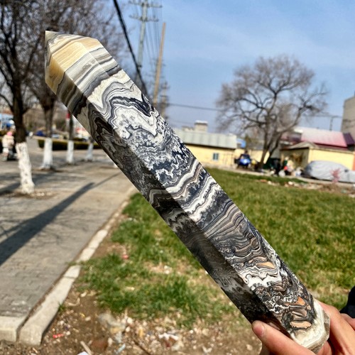 2.7LB Natural zebra striped quartz crystal pillar, used for psychotherapy - Picture 5 of 12