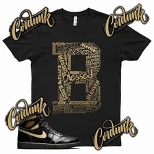 Black BE BLESSED T Shirt match J1 1 Metallic Gold SE Patent Leather Mid