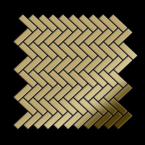 Mosaik Fliese massiv Metall Titan hochglanz gold 1,6mm Herringbone-Ti-GM - Picture 3 of 5