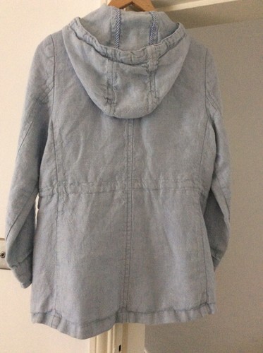LANDS END Women’s Blue Hooded Jacket Parka size S HEAVY LINEN Drawstring - Picture 4 of 6