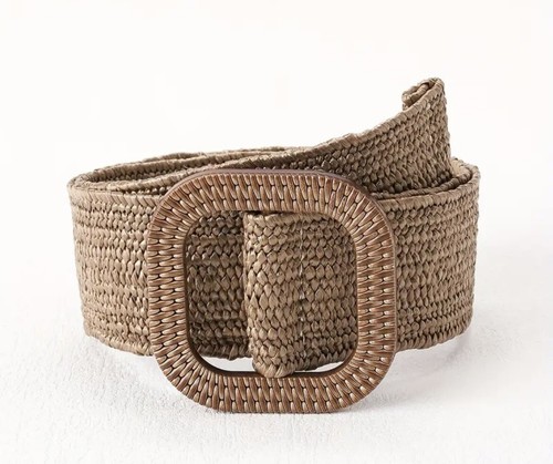 SHEIN Ladies Brown Straw Woven Belt Buckle Size L
