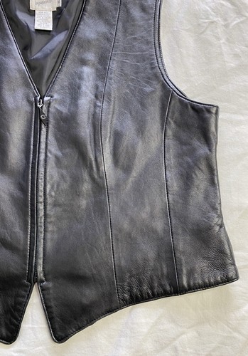Vtg Jacqueline Ferrari Womens Black Soft Leather Lined Zip Up Vest Sz 14 90s Y2K - Picture 4 of 11