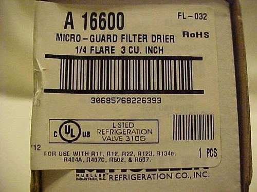 Mueller Filter Drier A16600 3 1/4" Flare 3 cu in Liquid Line Filter Drier FL-032 - Picture 2 of 5
